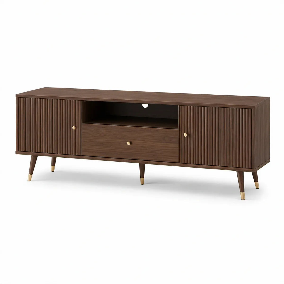 TV stolek z MDF v dekoru tmavého ořechu se zlatými detaily, 160 × 40 × 60 cm