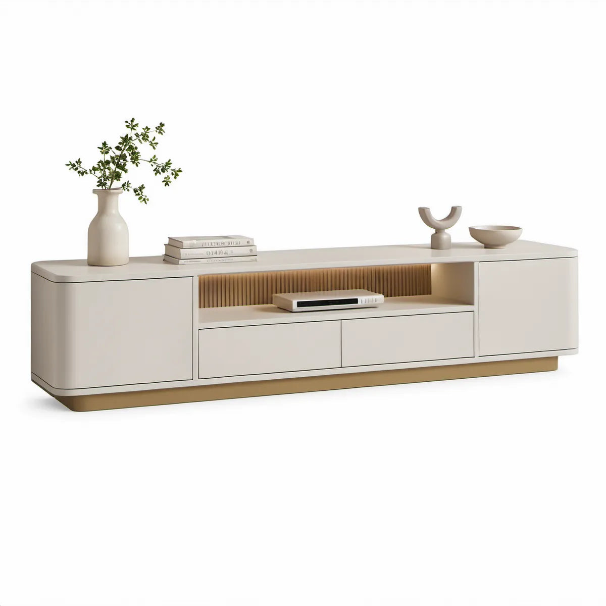 TV stolek z MDF v krémové a zlaté barvě, 200 × 40 × 55 cm