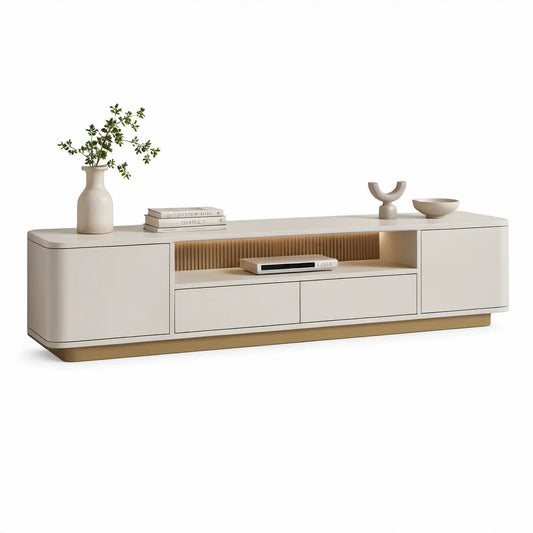 TV stolek z MDF v krémové a zlaté barvě, 200 × 40 × 55 cm