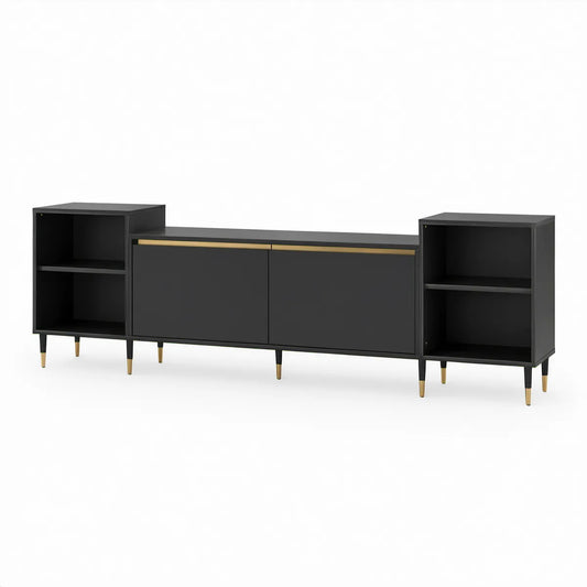 Sestava TV stolku 240 × 40 × 80 cm z laminované dřevotřísky, černá a zlatá