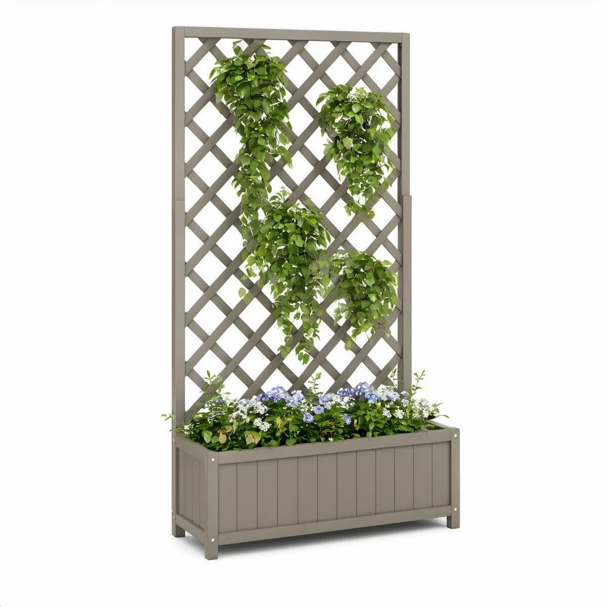 Zahradní truhlík s mřížkou pro popínavé rostliny, PP, taupe, 100 × 43 × 142 cm