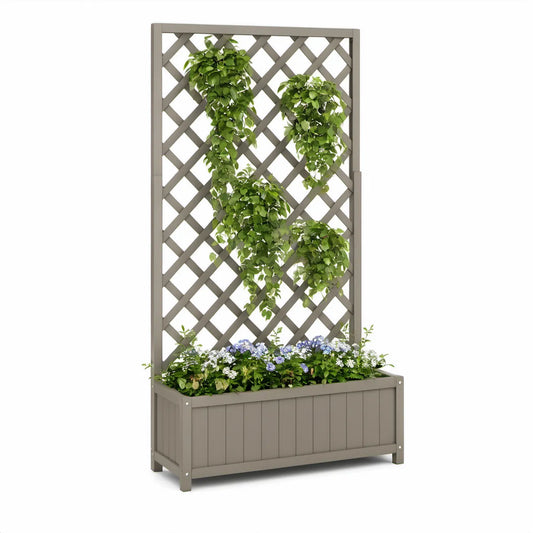 Zahradní truhlík s mřížkou pro popínavé rostliny, PP, taupe, 100 × 43 × 142 cm