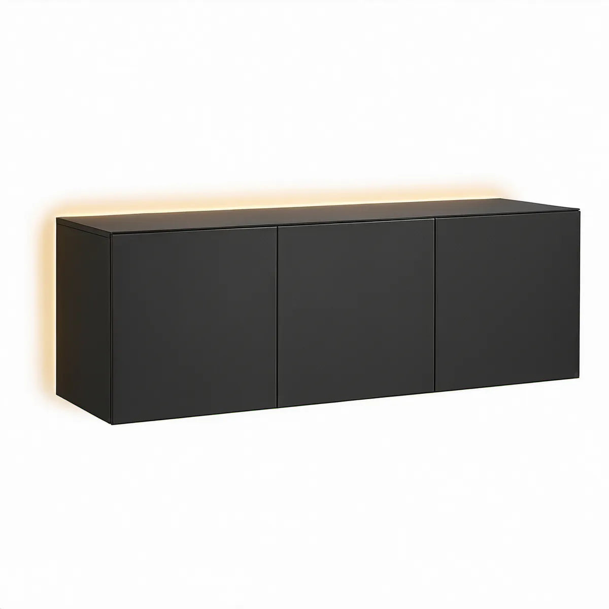 Nástěnný TV stolek se 3 dvířky z MDF, matná černá, 160 × 40 × 60 cm