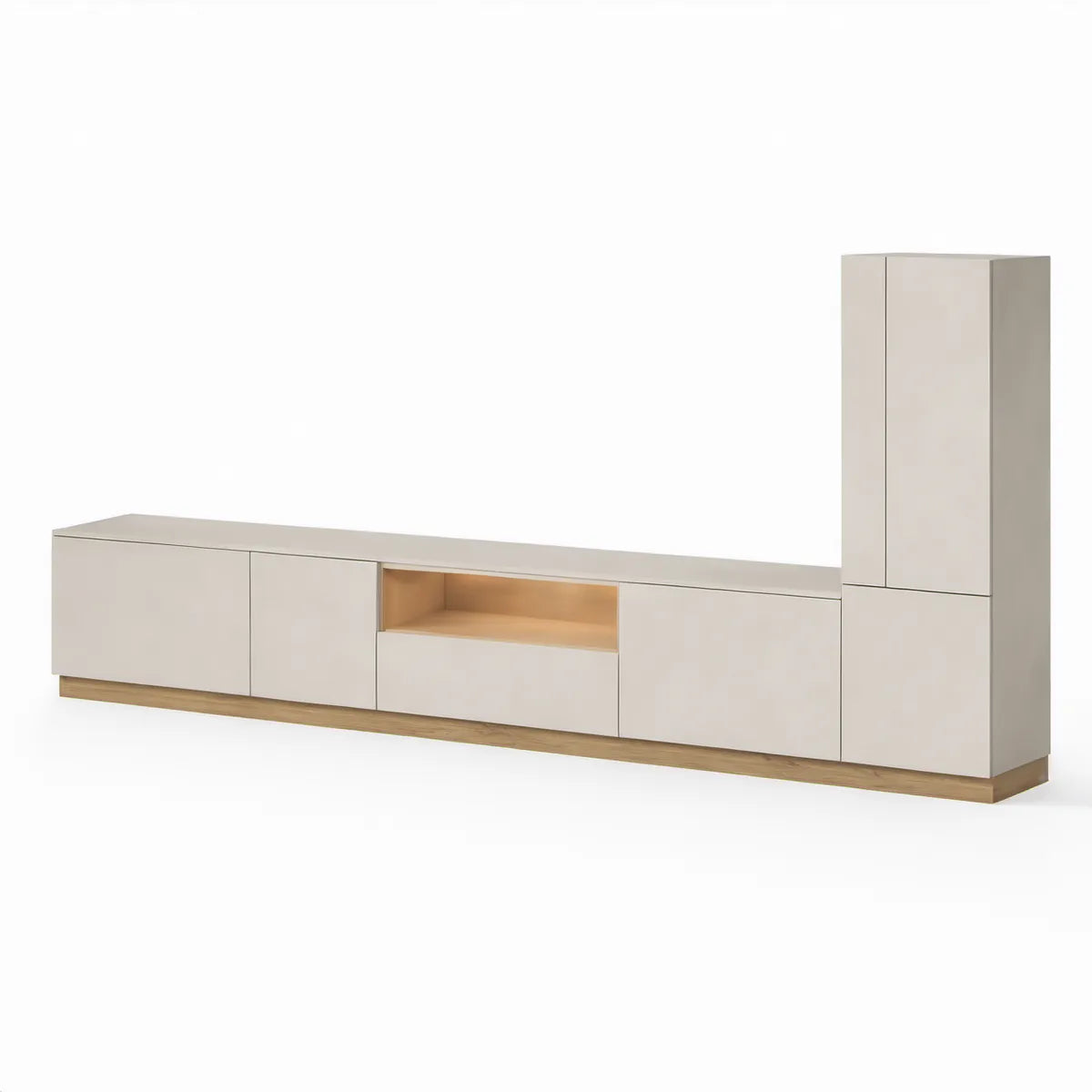 TV sestava s úložným prostorem 300 × 40 × 180 cm, béžová/přírodní dub