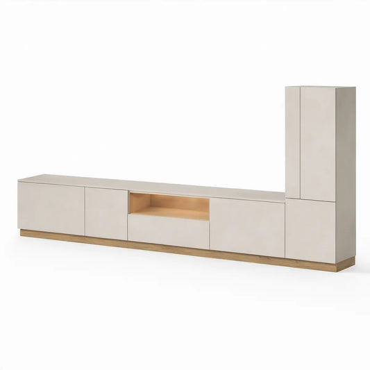 TV sestava s úložným prostorem 300 × 40 × 180 cm, béžová/přírodní dub
