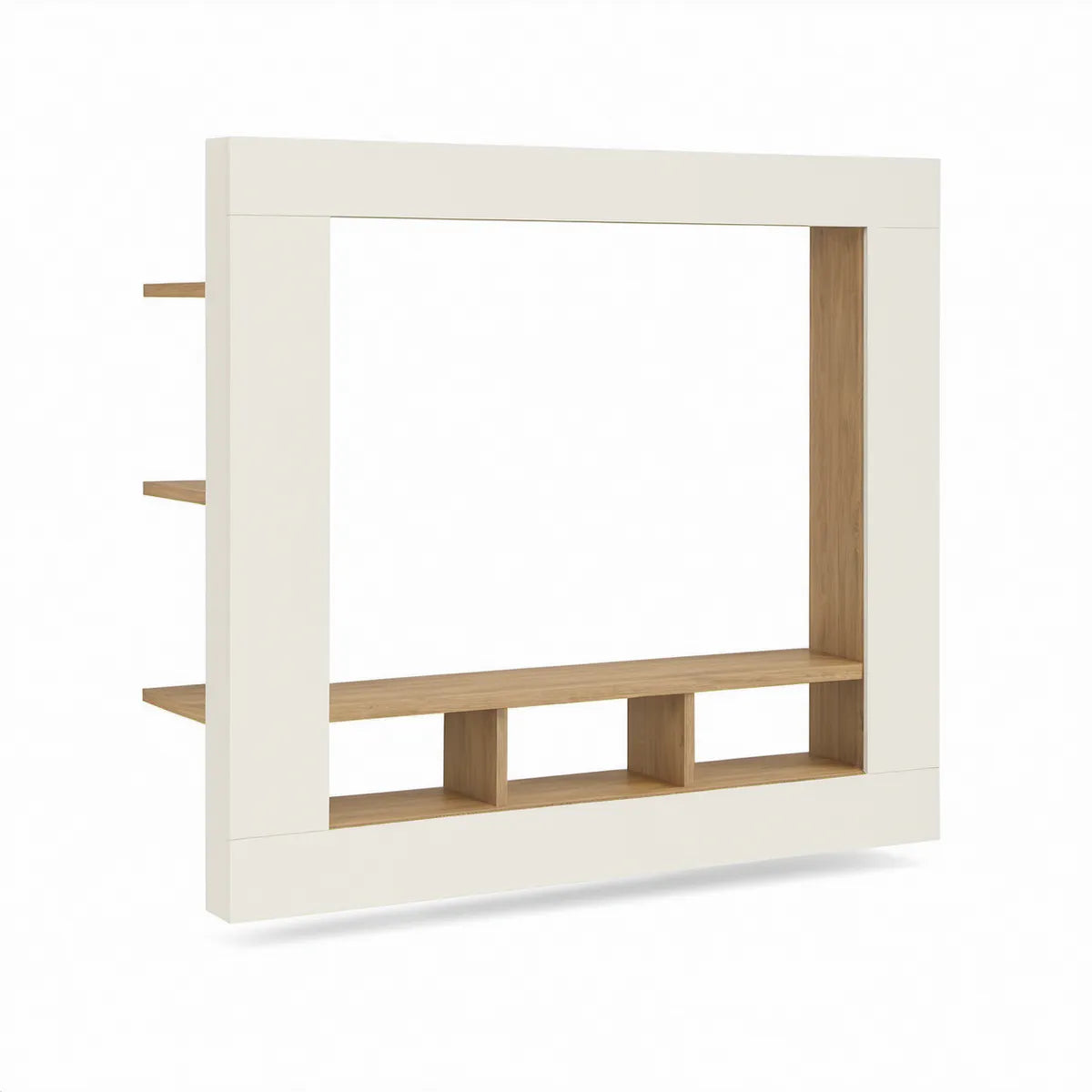 TV stěna s otevřenými policemi 160 × 170 × 35 cm, bílá/přírodní dub